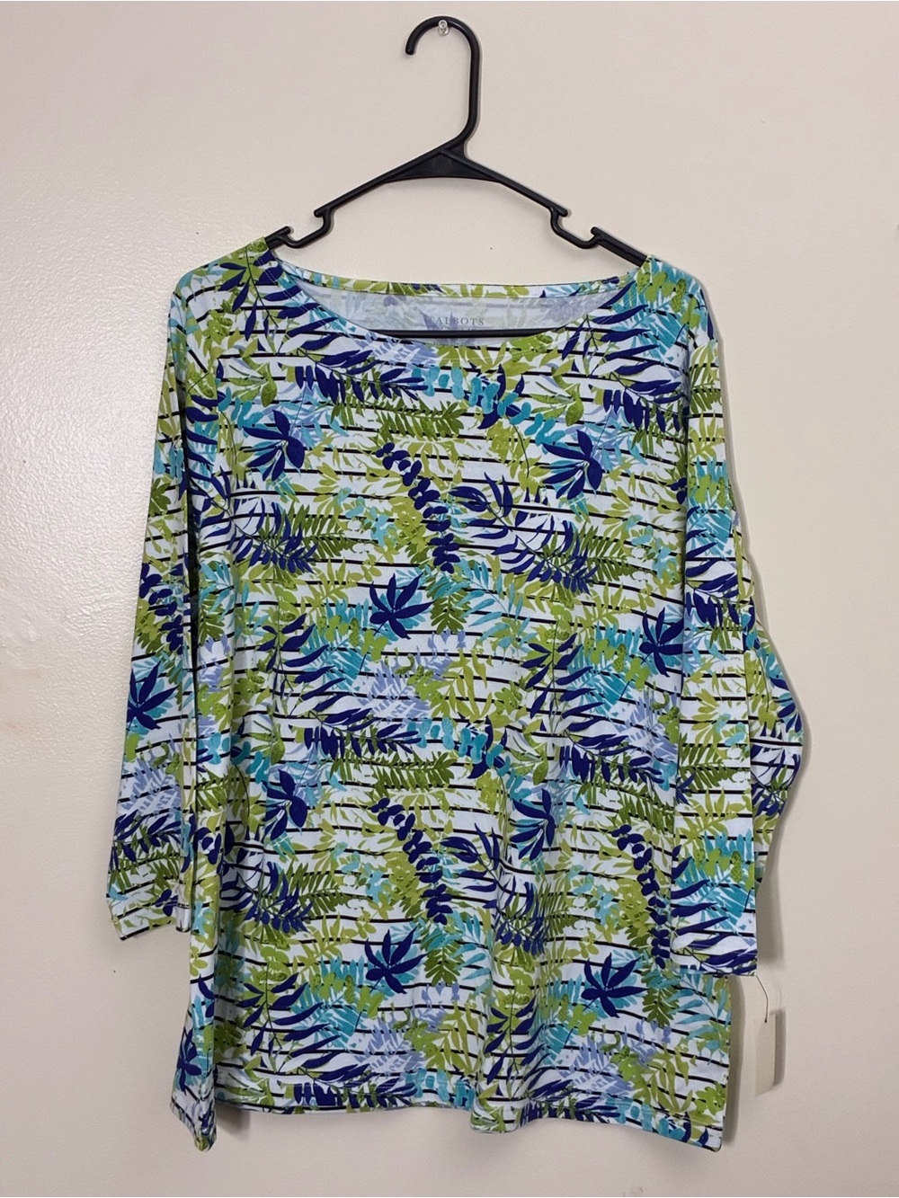 Talbots Blue & Green Botanical Print Long Sleeve Tee Woman